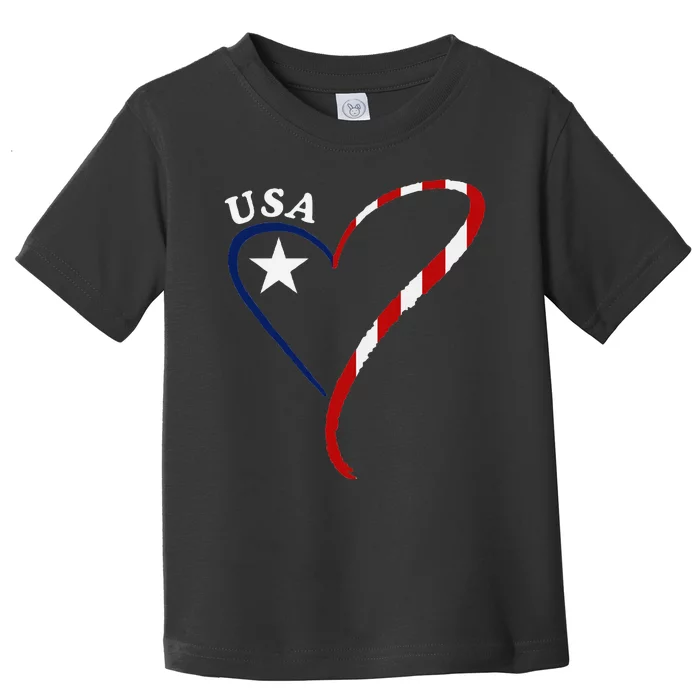 Usa Heart American Flag 4th Of July Patriotic Pride Toddler T-Shirt