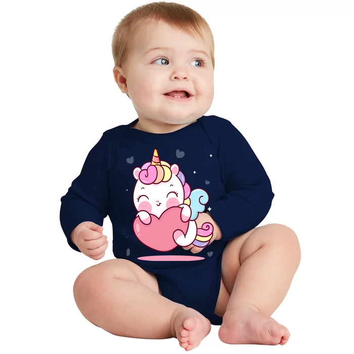 Unicorn Hearts And Valentines Day Gift Baby Long Sleeve Bodysuit