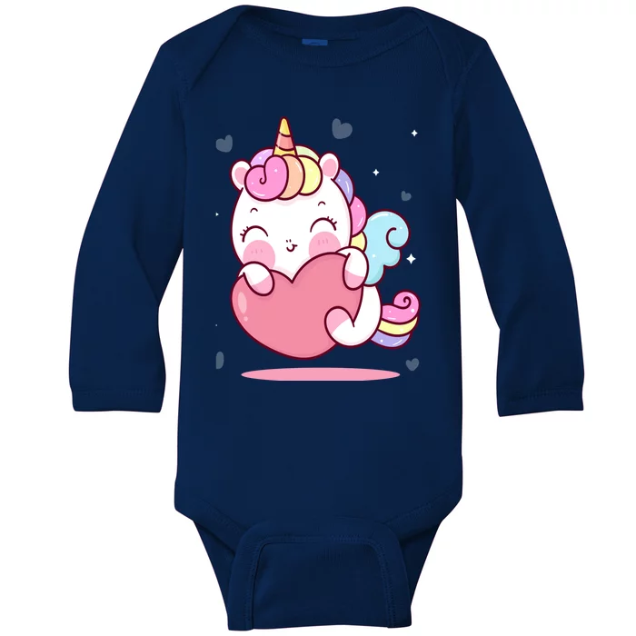 Unicorn Hearts And Valentines Day Gift Baby Long Sleeve Bodysuit