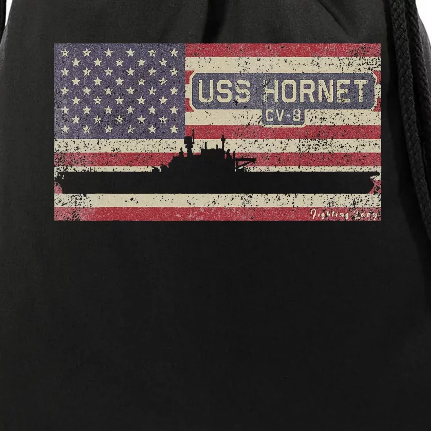 Uss Hornet Cv8 Ww2 Aircraft Carrier Usa American Flag Drawstring Bag