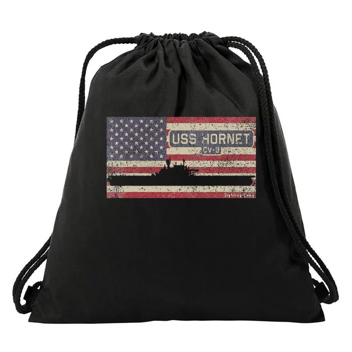 Uss Hornet Cv8 Ww2 Aircraft Carrier Usa American Flag Drawstring Bag