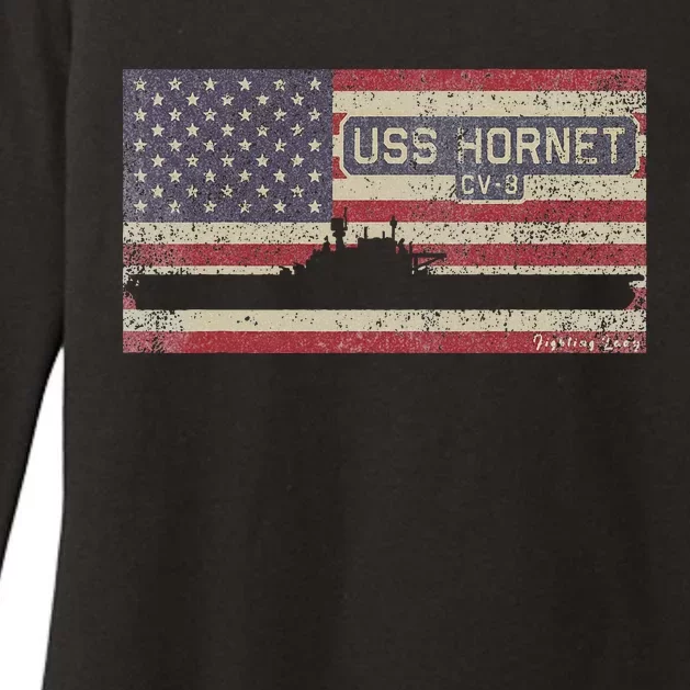 Uss Hornet Cv8 Ww2 Aircraft Carrier Usa American Flag Womens CVC Long Sleeve Shirt