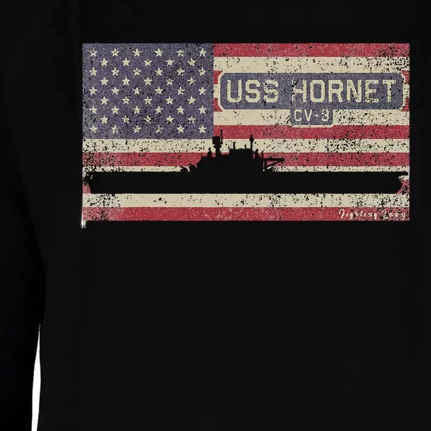 Uss Hornet Cv8 Ww2 Aircraft Carrier Usa American Flag Womens Funnel Neck Pullover Hood