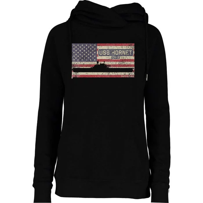 Uss Hornet Cv8 Ww2 Aircraft Carrier Usa American Flag Womens Funnel Neck Pullover Hood