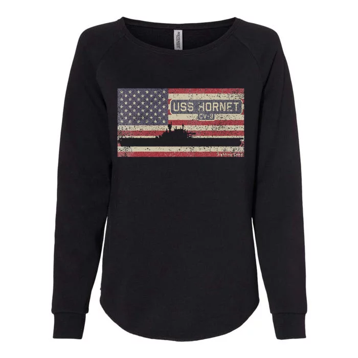 Uss Hornet Cv8 Ww2 Aircraft Carrier Usa American Flag Womens California Wash Sweatshirt