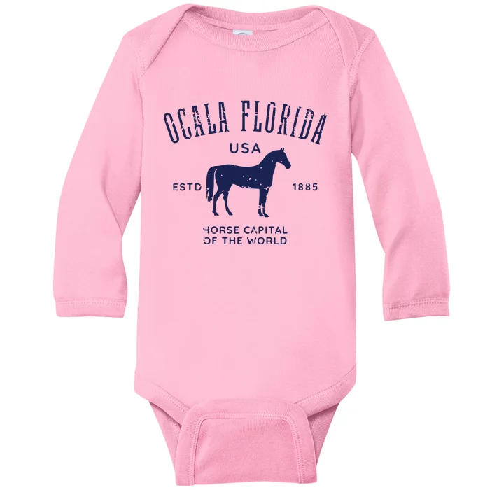 USA Horse Capital Distressed Equestrian Design Baby Long Sleeve Bodysuit