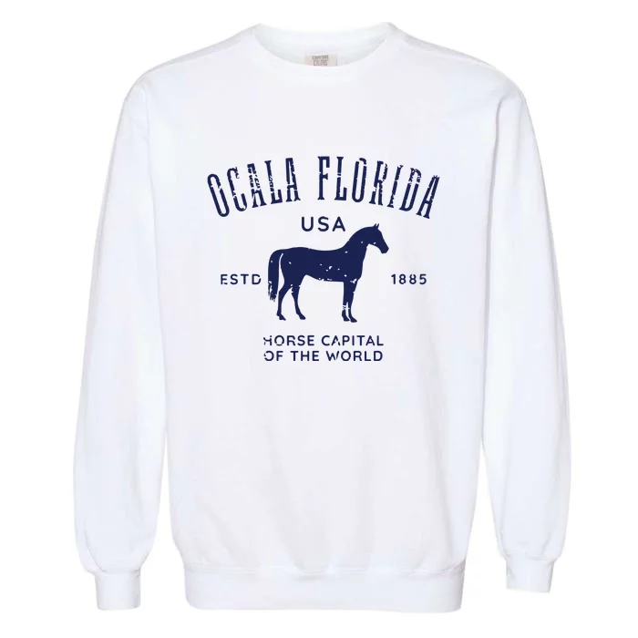 USA Horse Capital Distressed Equestrian Design Garment-Dyed Sweatshirt