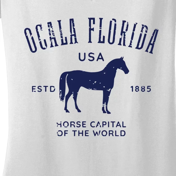 USA Horse Capital Distressed Equestrian Design Women's V-Neck T-Shirt