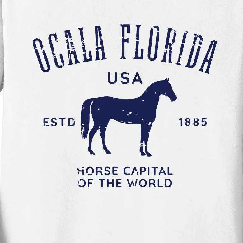 USA Horse Capital Distressed Equestrian Design Kids Long Sleeve Shirt