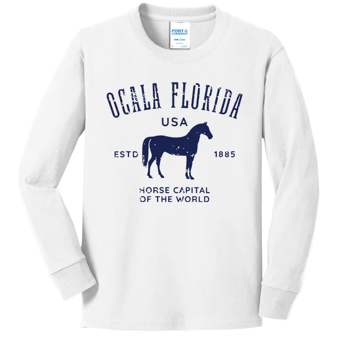 USA Horse Capital Distressed Equestrian Design Kids Long Sleeve Shirt