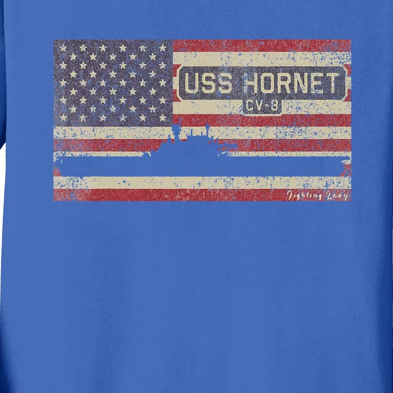 Uss Hornet Cv8 Ww2 Aircraft Carrier Usa Kids Long Sleeve Shirt