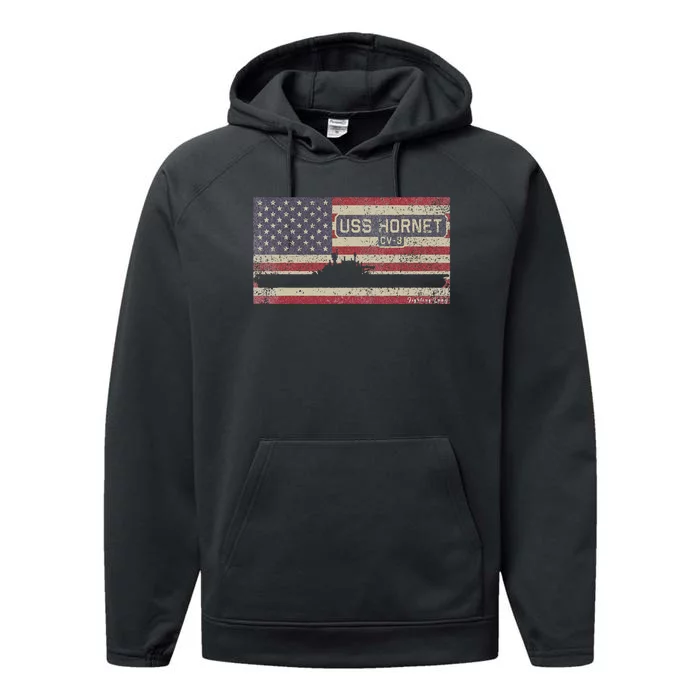 Uss Hornet Cv8 Ww2 Aircraft Carrier Usa American Flag Performance Fleece Hoodie