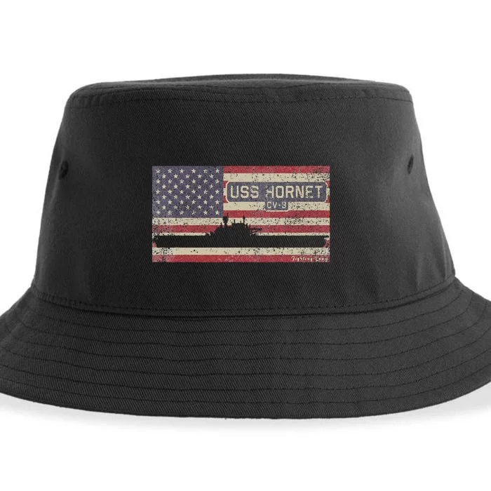 Uss Hornet Cv8 Ww2 Aircraft Carrier Usa American Flag Sustainable Bucket Hat