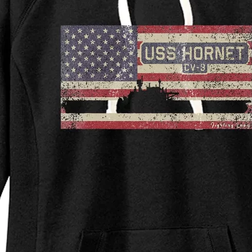 Uss Hornet Cv8 Ww2 Aircraft Carrier Usa American Flag Women's Fleece Hoodie