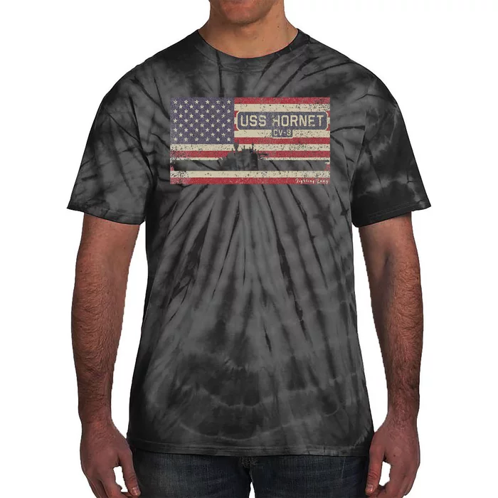 Uss Hornet Cv8 Ww2 Aircraft Carrier Usa American Flag Tie-Dye T-Shirt