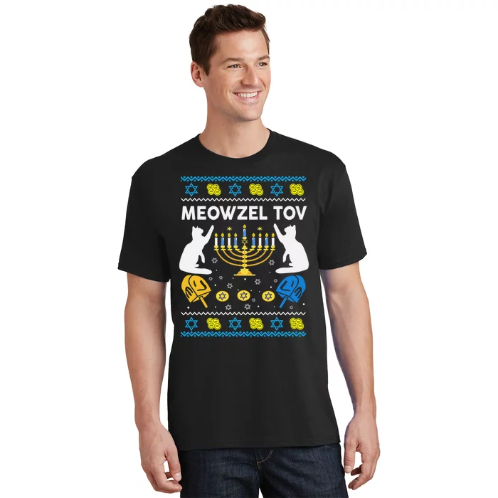 Ugly Hanukkah Cat Sweater Meowzel Tov Funny T-Shirt