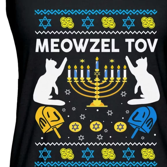 Ugly Hanukkah Cat Sweater Meowzel Tov Funny Ladies Essential Flowy Tank