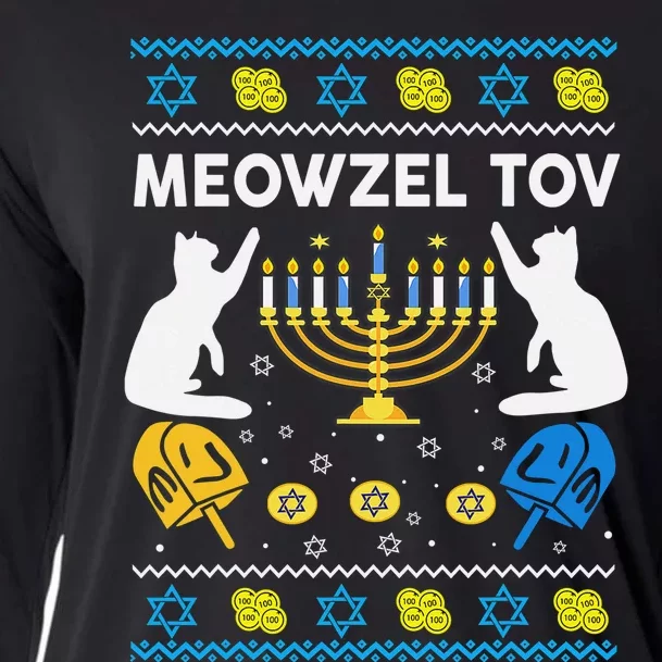 Ugly Hanukkah Cat Sweater Meowzel Tov Funny Cooling Performance Long Sleeve Crew