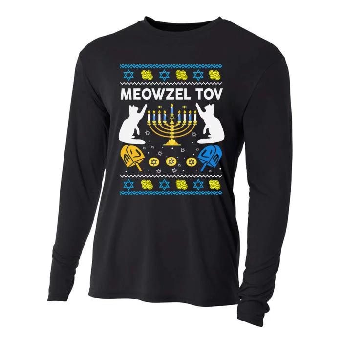 Ugly Hanukkah Cat Sweater Meowzel Tov Funny Cooling Performance Long Sleeve Crew