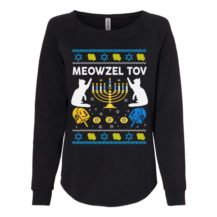 Ugly Hanukkah Cat Sweater Meowzel Tov Funny Womens California Wash Sweatshirt