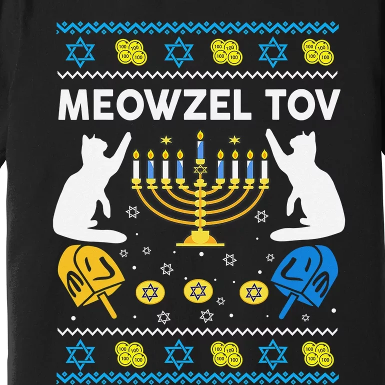 Ugly Hanukkah Cat Sweater Meowzel Tov Funny Premium T-Shirt