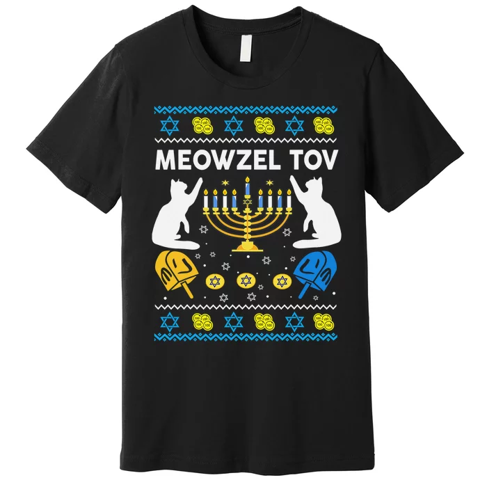 Ugly Hanukkah Cat Sweater Meowzel Tov Funny Premium T-Shirt