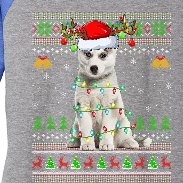 Ugly Husky Dog Xmas Lighting Santa Husky Christmas Gift Women's Tri-Blend 3/4-Sleeve Raglan Shirt