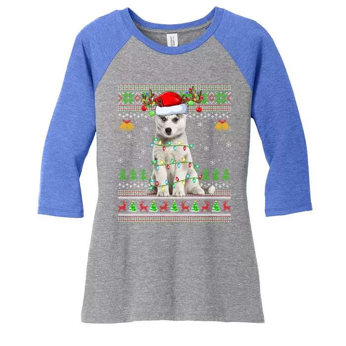 Ugly Husky Dog Xmas Lighting Santa Husky Christmas Gift Women's Tri-Blend 3/4-Sleeve Raglan Shirt