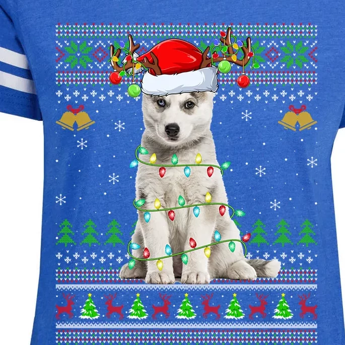 Ugly Husky Dog Xmas Lighting Santa Husky Christmas Gift Enza Ladies Jersey Football T-Shirt