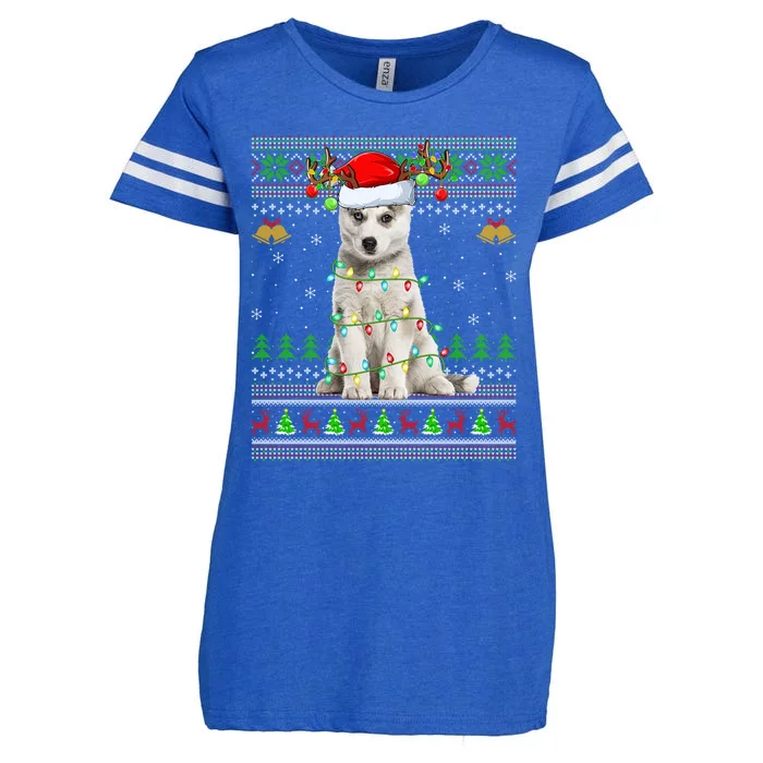 Ugly Husky Dog Xmas Lighting Santa Husky Christmas Gift Enza Ladies Jersey Football T-Shirt