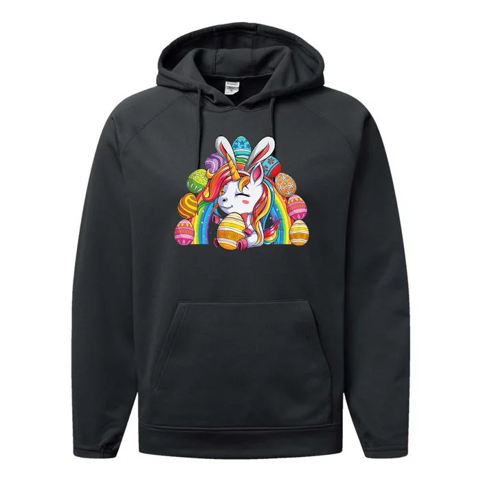 Unicorn Happy Easter Day Bunny Rainbow Egg Performance Fleece Hoodie