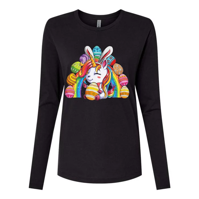 Unicorn Happy Easter Day Bunny Rainbow Egg Womens Cotton Relaxed Long Sleeve T-Shirt