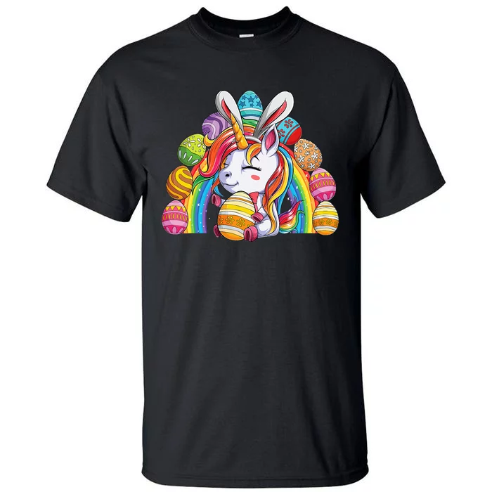 Unicorn Happy Easter Day Bunny Rainbow Egg Tall T-Shirt