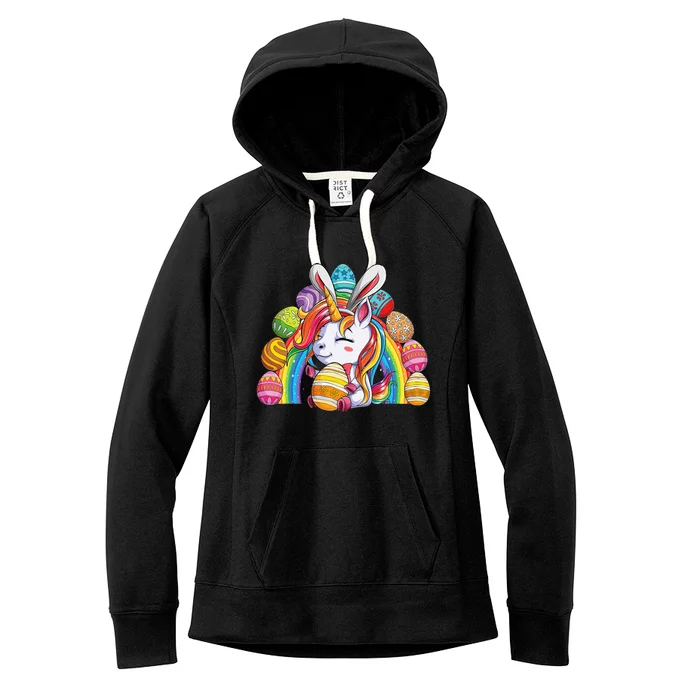 Unicorn Happy Easter Day Bunny Rainbow Egg Women's Fleece Hoodie