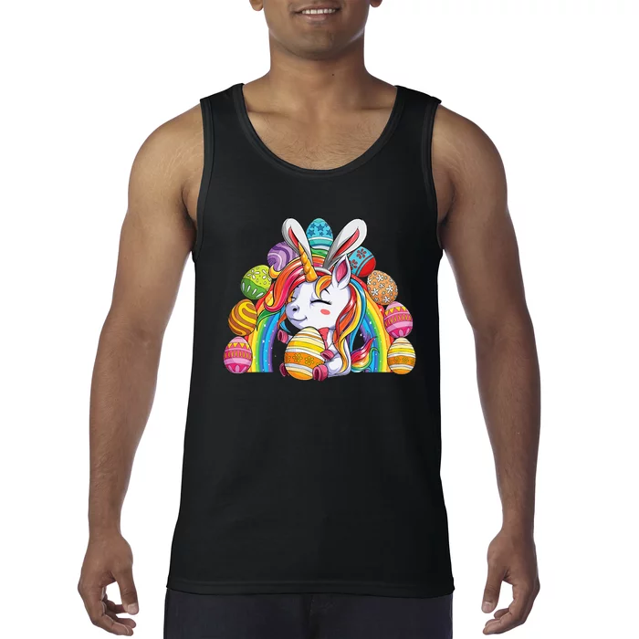 Unicorn Happy Easter Day Bunny Rainbow Egg Tank Top