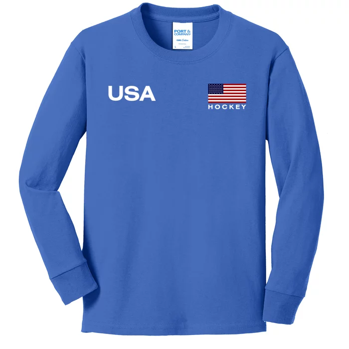 Usa Hockey Flag Gift Kids Long Sleeve Shirt