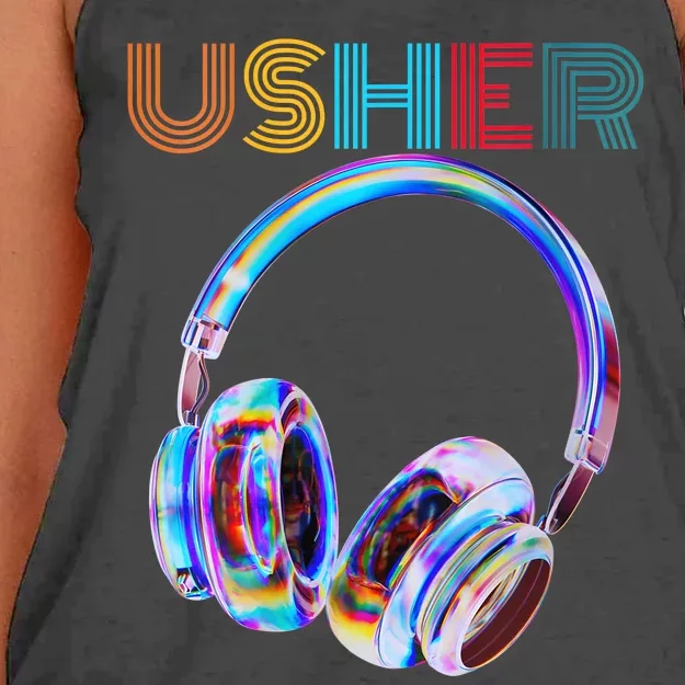 Usher Hiphop Fan Real Music Headphone Design Women's Knotted Racerback Tank