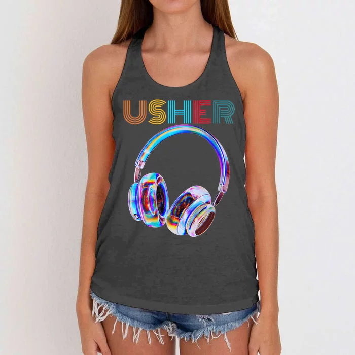 Usher Hiphop Fan Real Music Headphone Design Women's Knotted Racerback Tank