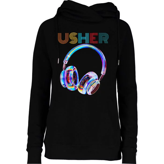 U.S.H.E.R Hiphop Fan Music Headphone Vintage Design Womens Funnel Neck Pullover Hood