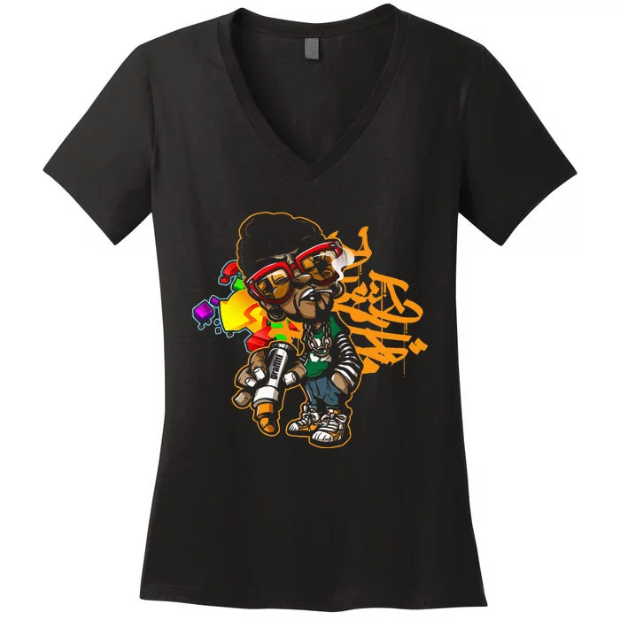 Urban Hip Hop Graffiti Art Graphic Women's V-Neck T-Shirt