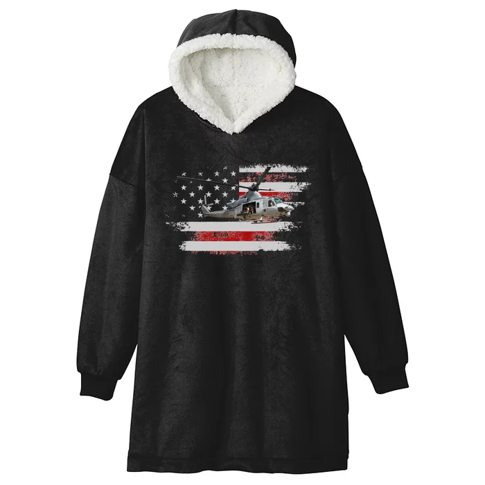 UH-1 Huey Helicopter American Flag Veteran Hooded Wearable Blanket