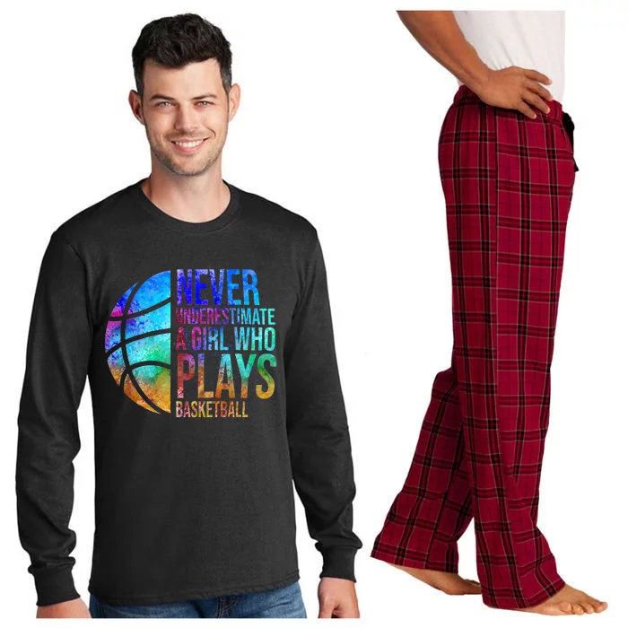 Underestimate Hoops Never A Who Plays Basketball Long Sleeve Pajama Set