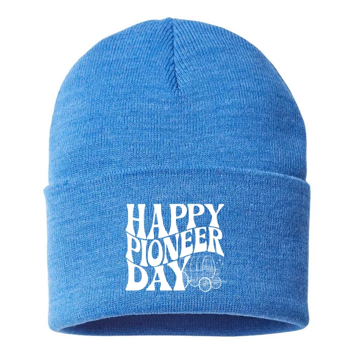 Utah Happy Pioneer Day Groovy Great Gift Sustainable Knit Beanie