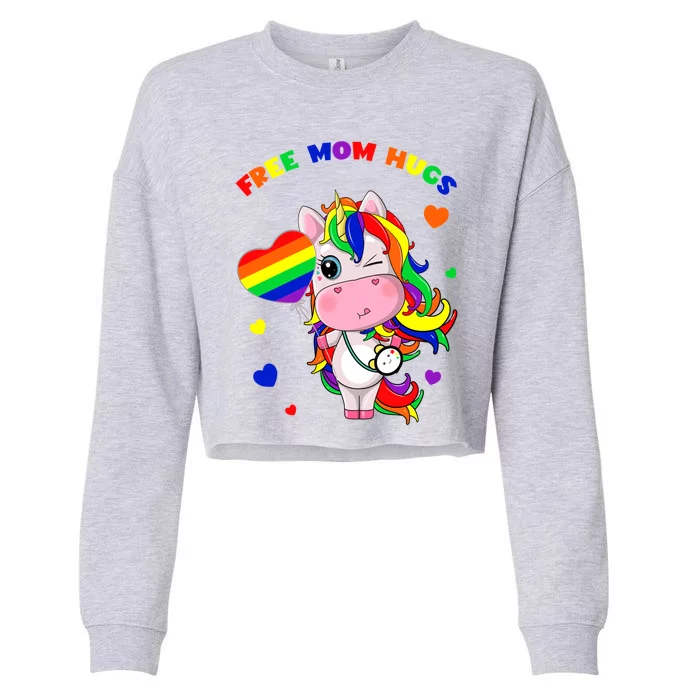 Unicorn Hugs Rainbow Heart Free Mom Hugs Lgbt Pride Gift Cropped Pullover Crew