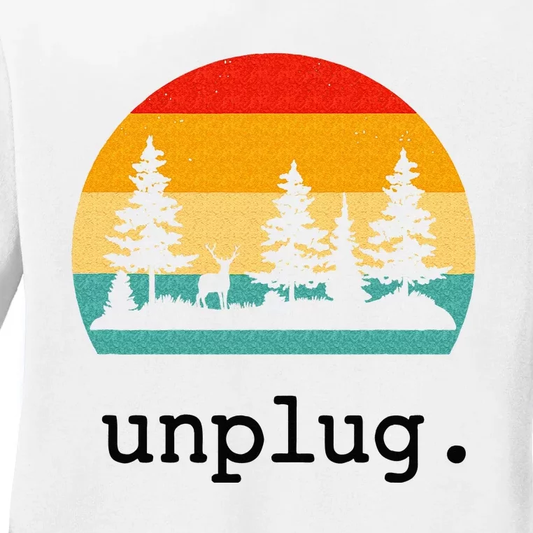 Unplug. Hiking Retro Nature Summer Vacation Hiker Ladies Long Sleeve Shirt