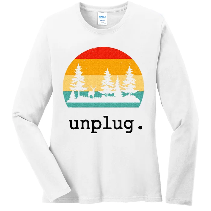 Unplug. Hiking Retro Nature Summer Vacation Hiker Ladies Long Sleeve Shirt