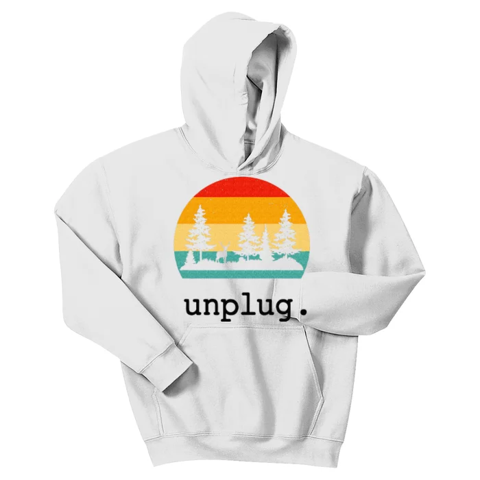 Unplug. Hiking Retro Nature Summer Vacation Hiker Kids Hoodie