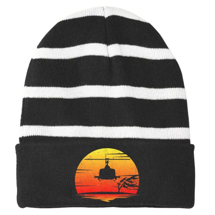 Uh1 Huey Retro Helicopter Vintage Style Vietnam Chopper Striped Beanie with Solid Band