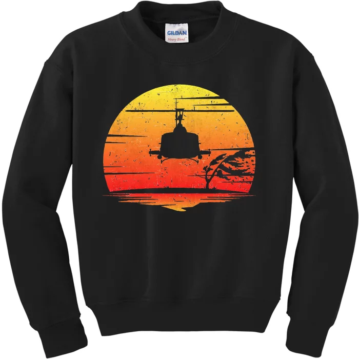 Uh1 Huey Retro Helicopter Vintage Style Vietnam Chopper Kids Sweatshirt