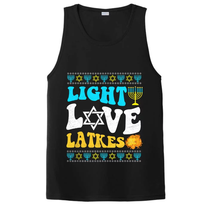 Ugly Hanukkah Sweater - Light Love Latkes Chanukah Jewish Performance Tank